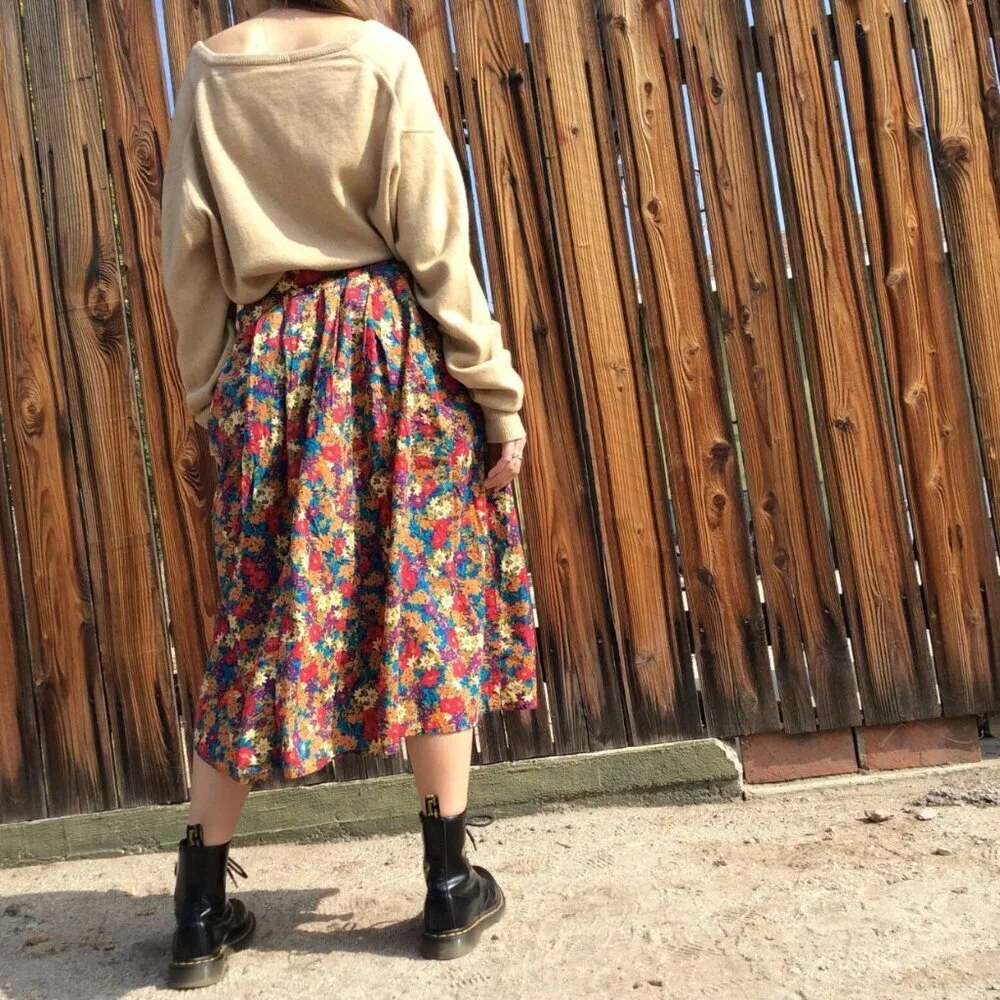 Vintage VTG Floral Print Midi Circle Skirt by Liz Sport Size 12 / XL - Picture 3 of 8